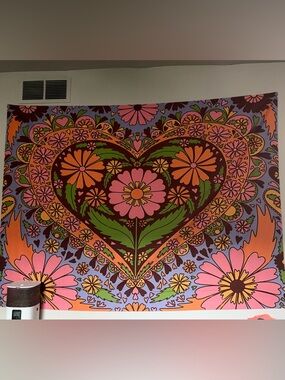 Bohemian Pink & Orange Heart Floral Tapestry - Home Wall Decor